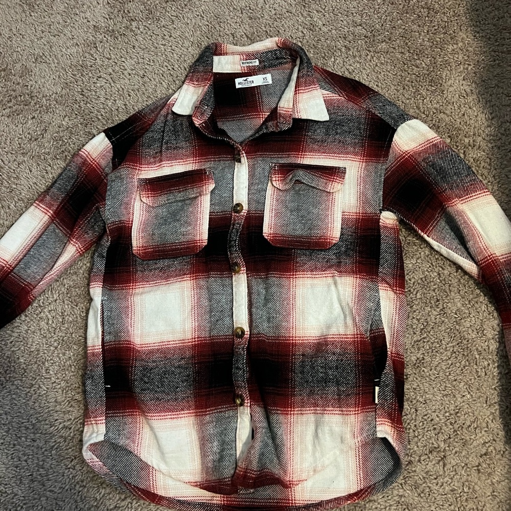 Hollister Red and Black Plaid Button Down Shirt